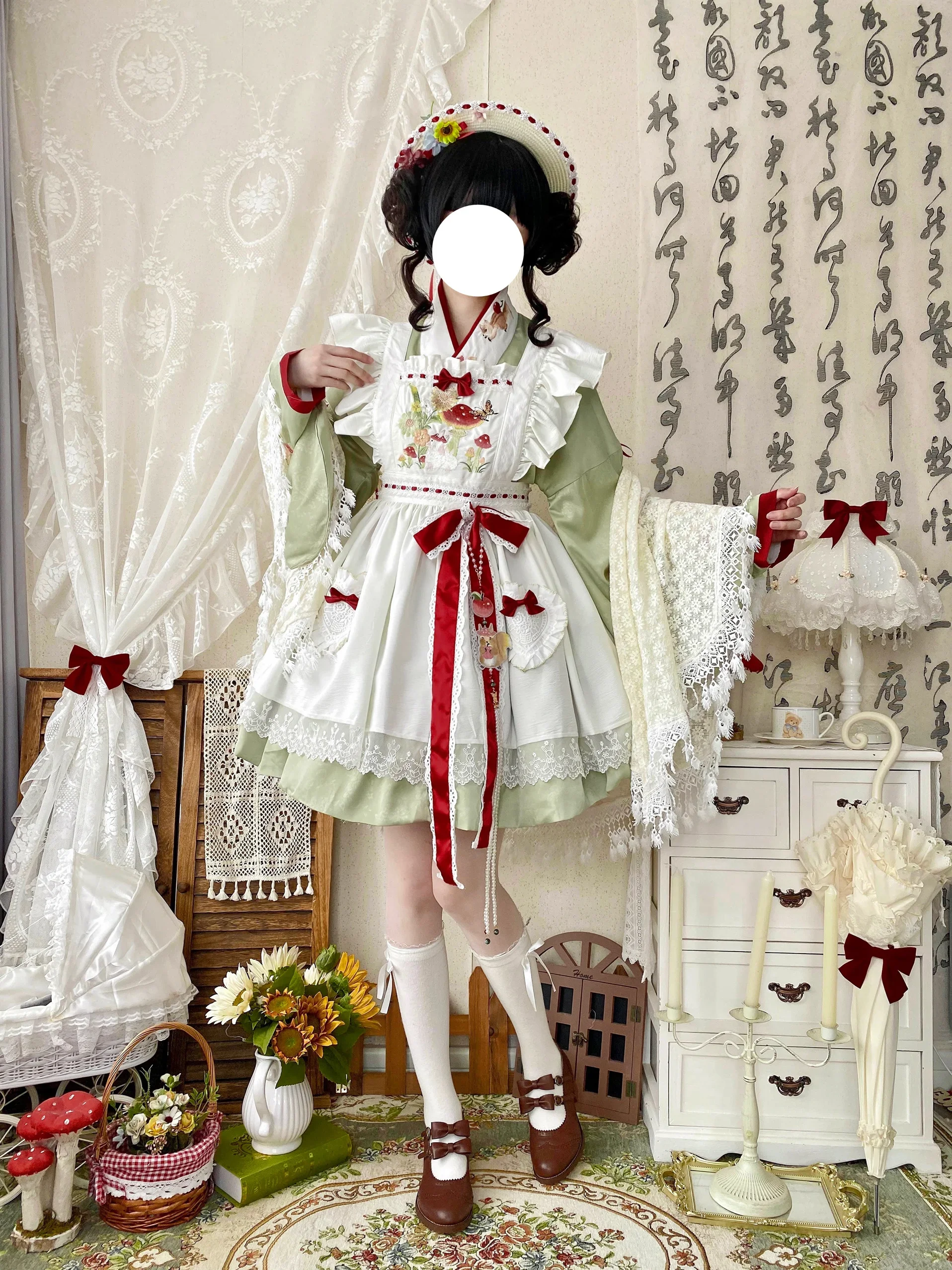 2025 ربيع جديد الحلو القوس التطريز Kawaii طالب كم طويل لوليتا فستان تأثيري الأصلي النمط الصيني لولي فستان المئزر البدلة