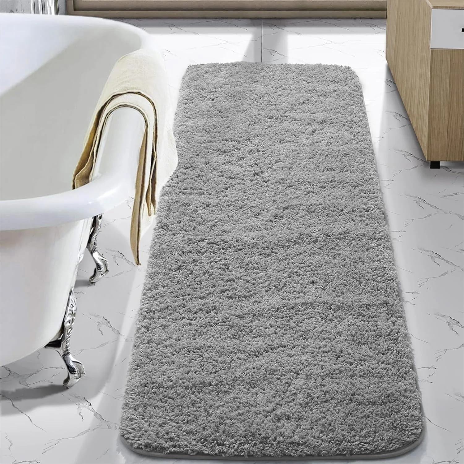 

Bathroom Rug Runner 24x60 Inch, Soft Thick Absorbent Microfiber Bath Rugs, Non Slip Shaggy Plush Mat for Tub Shower Floor, Quick