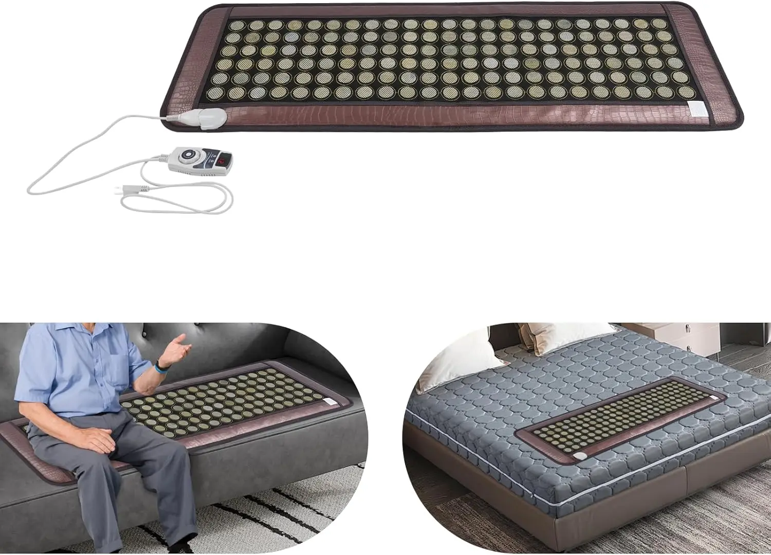 Almofadas de aquecimento infravermelho de 20x59 polegadas para parte traseira completa, 138 peças de almofada de aquecimento elétrica de jade natural (café)