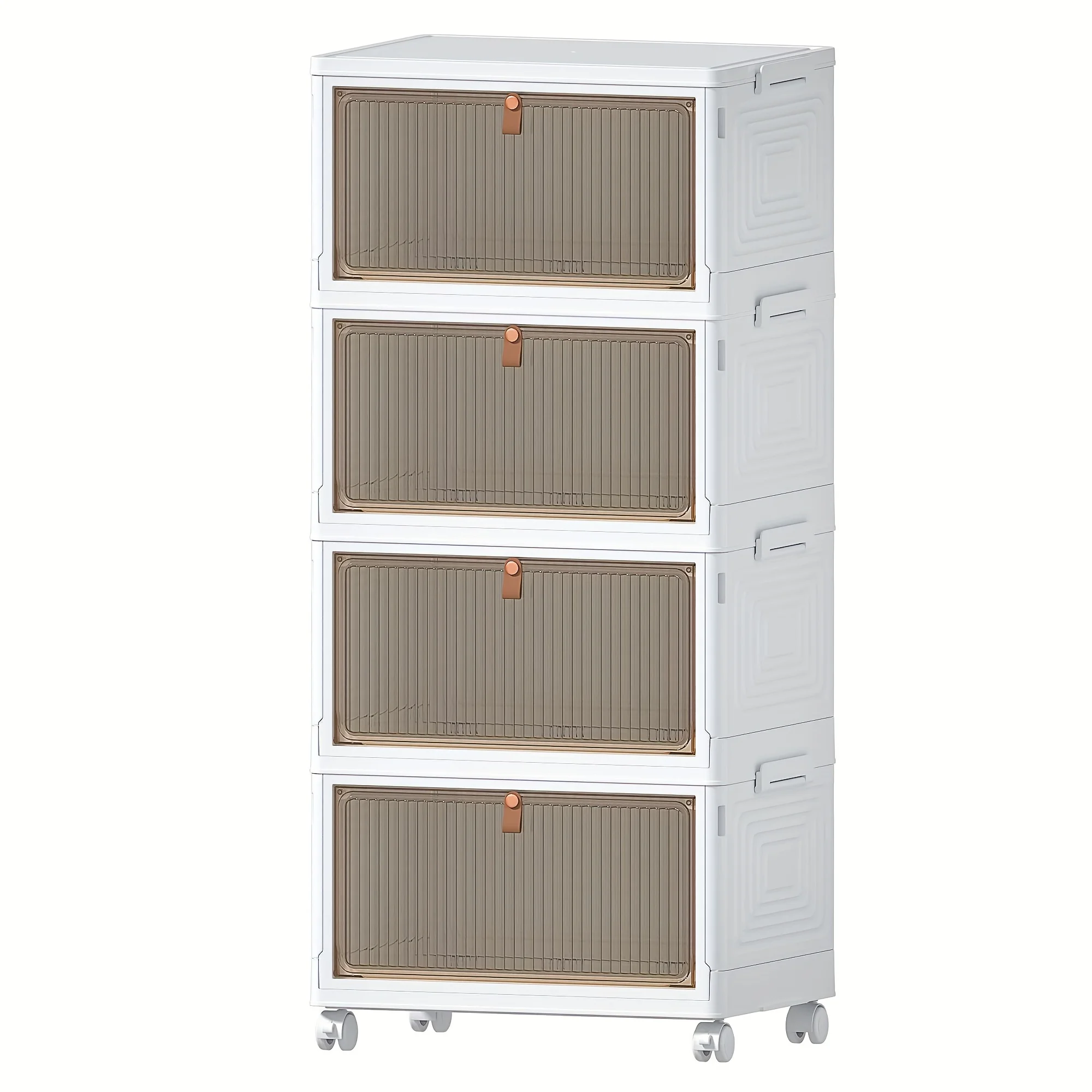 

4 Tier Plastic Storage Bins with Lid, Stackable Storage Containers with Wheels, Folding Storage Boxes