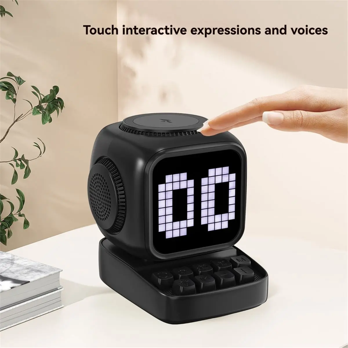 T19C Retro Pixel Art Bluetooth Speaker 15W Wireless Charger Clock White Noise Speaker Home Decoration Cute Gift Black view 3