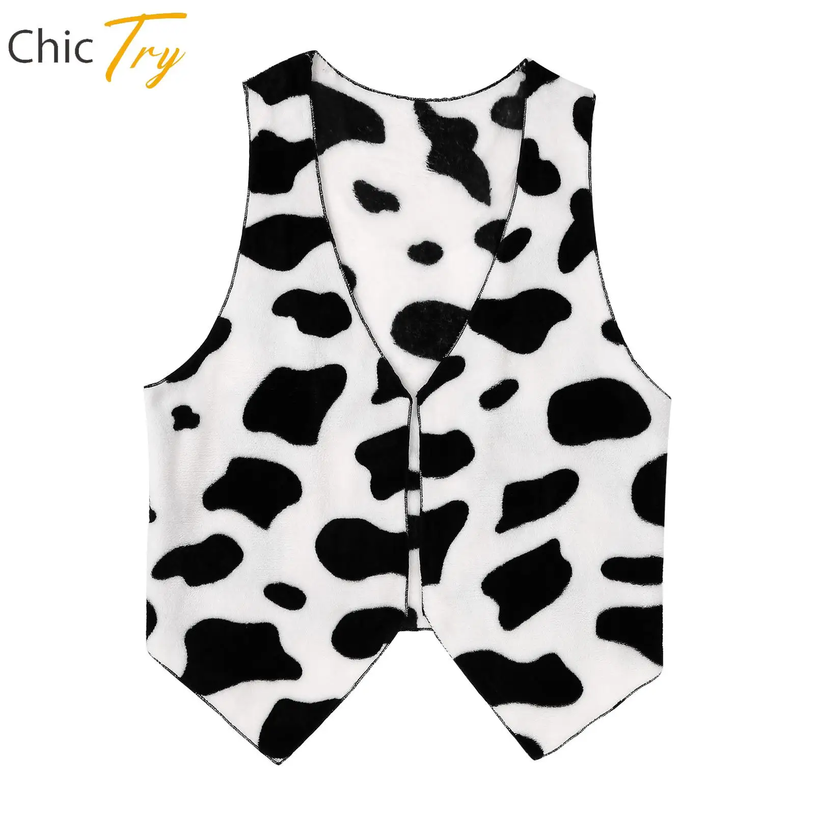 

Mens Cow Print Vest Festival Halloween Fancy Dress Up Costume Flannel Sleeeless Open Front Coat Jacket Cowboy Cardigan Tops