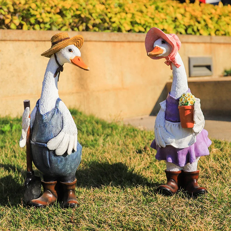 Resin Duck Couple Garden Ornaments Decoration Art Handicraft Craft Birthday Gifts Home Porch TV Cabinet Desktop Decoration