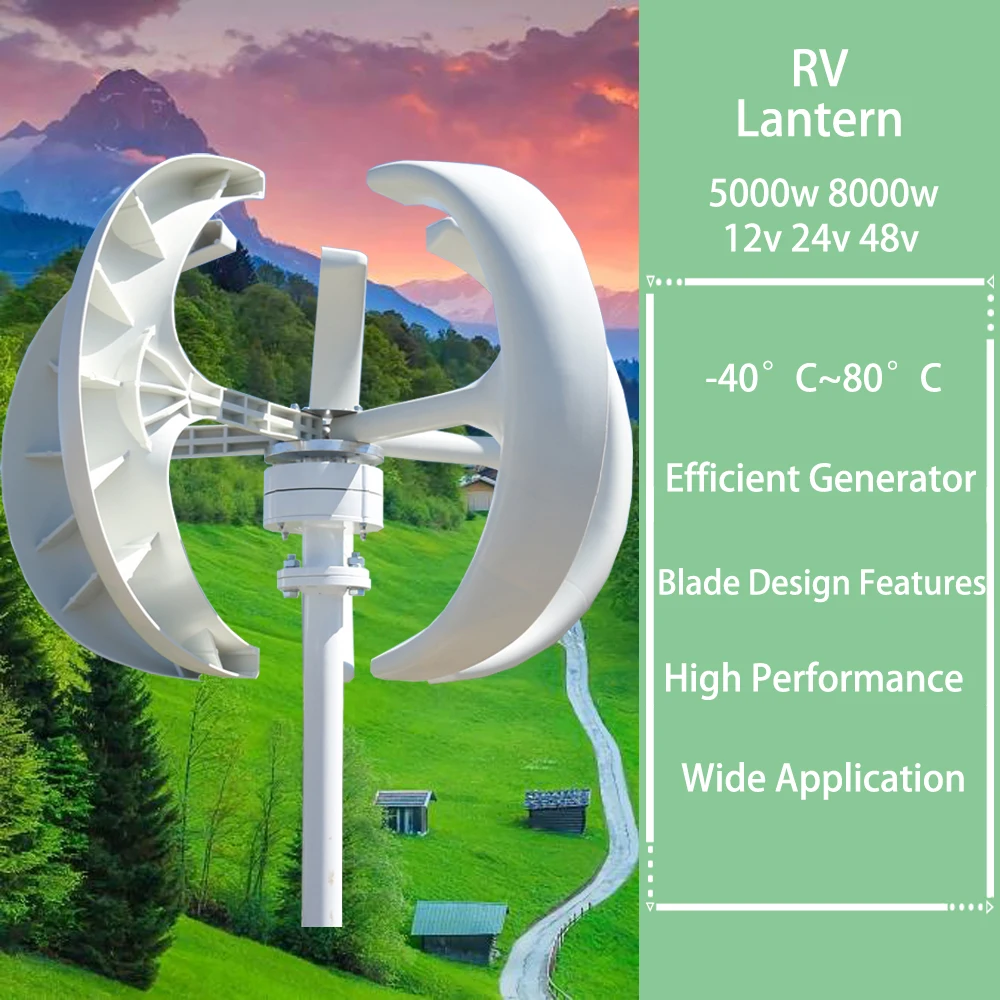 Turbina Eólica 12v 24v Axies 48v Vertical Gerador de Vento Pequeno Moinho de Vento de Energia Livre com Controlador de Carga Mppt Homeuse 8000w