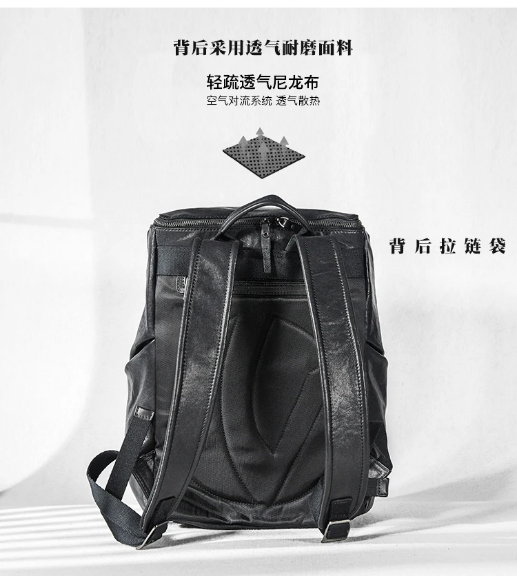 casual fashion luxury designer handmade genuine leather men's backpacks outdoor travel cow leather large-capacity schoolbags