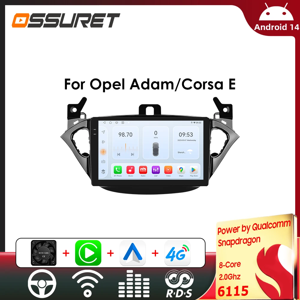 Lecteur multimédia de voiture pour Opel Adam 2013-2016 pour Opel Corsa E 2015-2019 Autoradio GPS 4G Wifi BT DSP écran intelligent Carplay