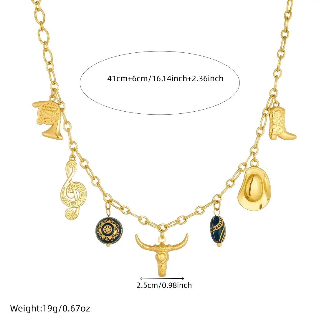 DIEYURO 316L الفولاذ المقاوم للصدأ الذهبي الثور رئيس الأحذية قبعة الموسيقية ملاحظة القرن قلادة قلادة سيدة جديدة مقاوم للماء سلسلة عنق مجوهرات #2