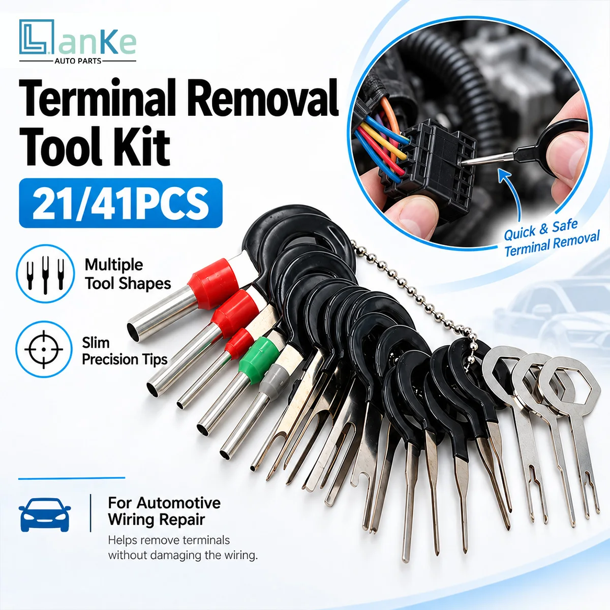 Lanke 21/41PCS Terminal Extraction Tool Automotive Wiring Harness Repair Terminal Pin Removal Auto Electrical Connector Tool