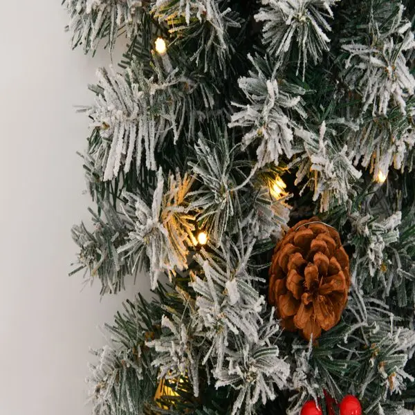 إكليل عيد الميلاد الاصطناعي المضيء مقاس 24 بوصة مع يتدفقون الثلج وجهاز التحكم عن بعد - يعمل بالبطارية اللاسلكية للداخلية والخارجية