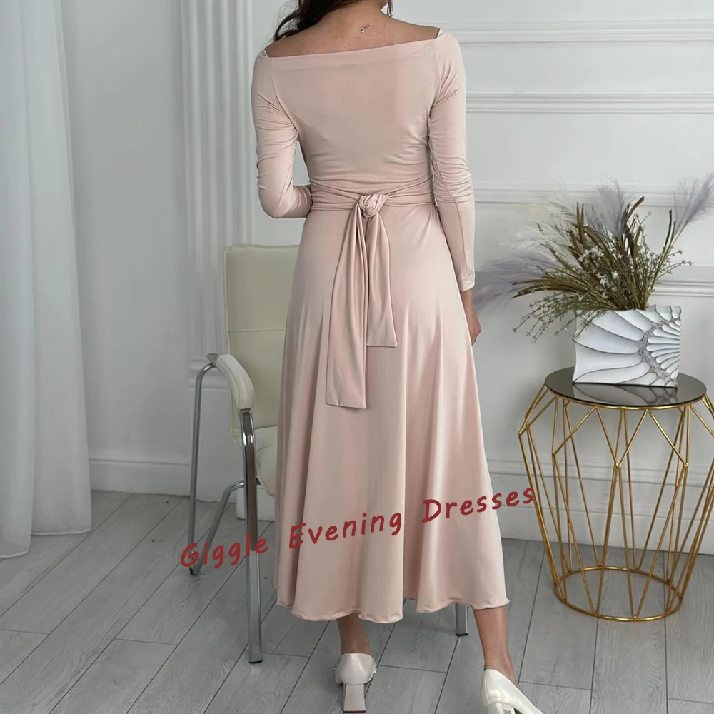 Giggle Chiffon Elegance Off The shoulder Prom Gown Saudi Arab Ankle Length Simple Formal Evening Party Dresses for Women 2024