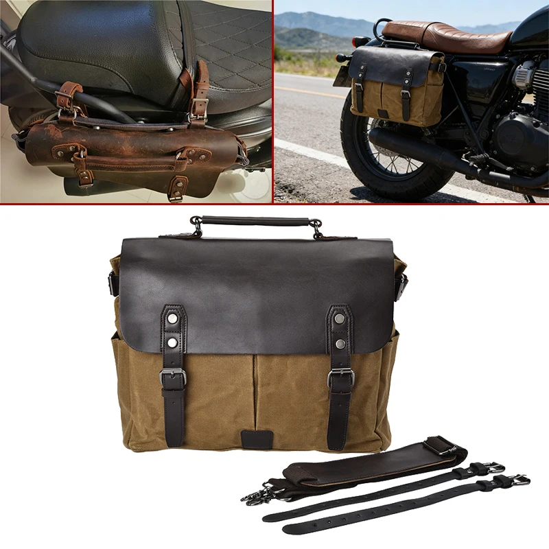 

Retro Canvas Leather Messenger Bag Universal Motorcycle Side Bag Large Capacity Waterproof Tail Bag For HONDA CM300 500