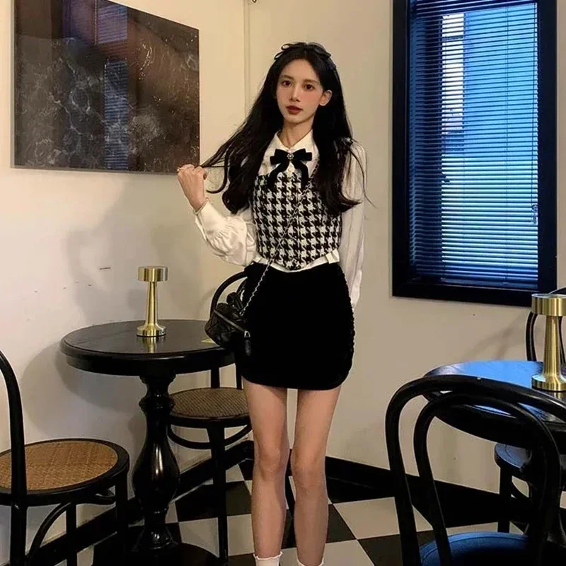 الحلو الأبيض القوس قمصان النساء Preppy Kawaii الدانتيل المرقعة البلوزات الإناث لوليتا بيتر بان طوق كم طويل المحاصيل القمم Mujer Y2k