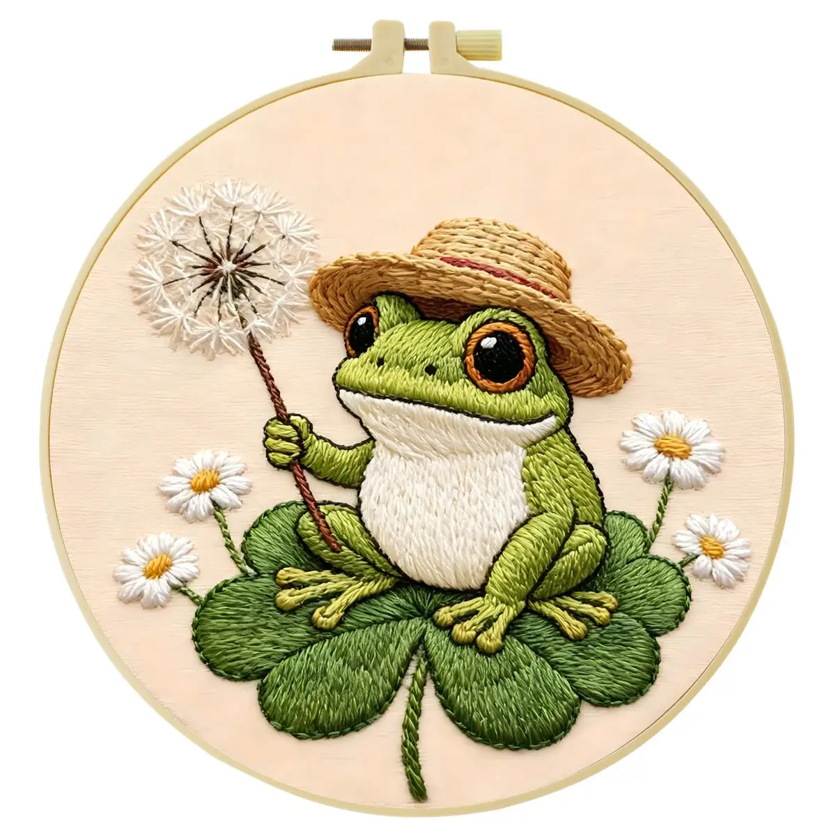 1 Stück 20X20CM/15X15CM 7,87/6,3 Zoll Der Frosch mit Hut Stickerei Starter-Kit DIY-Kit DIY-Stickerei-Set Handarbeiten – Detail 3