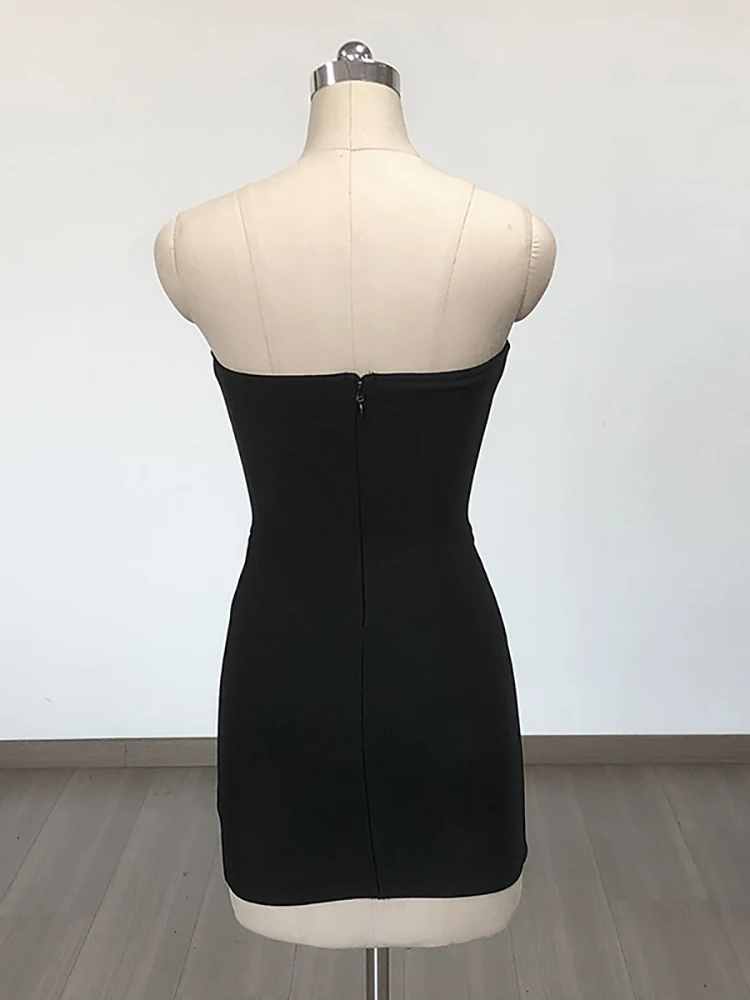 Sexy träger los aus geschnitten Perlen Verband Kleid Frauen schwarz ärmellose rücken freie Mini Bodycon Kleider elegante Abend Party Kleider