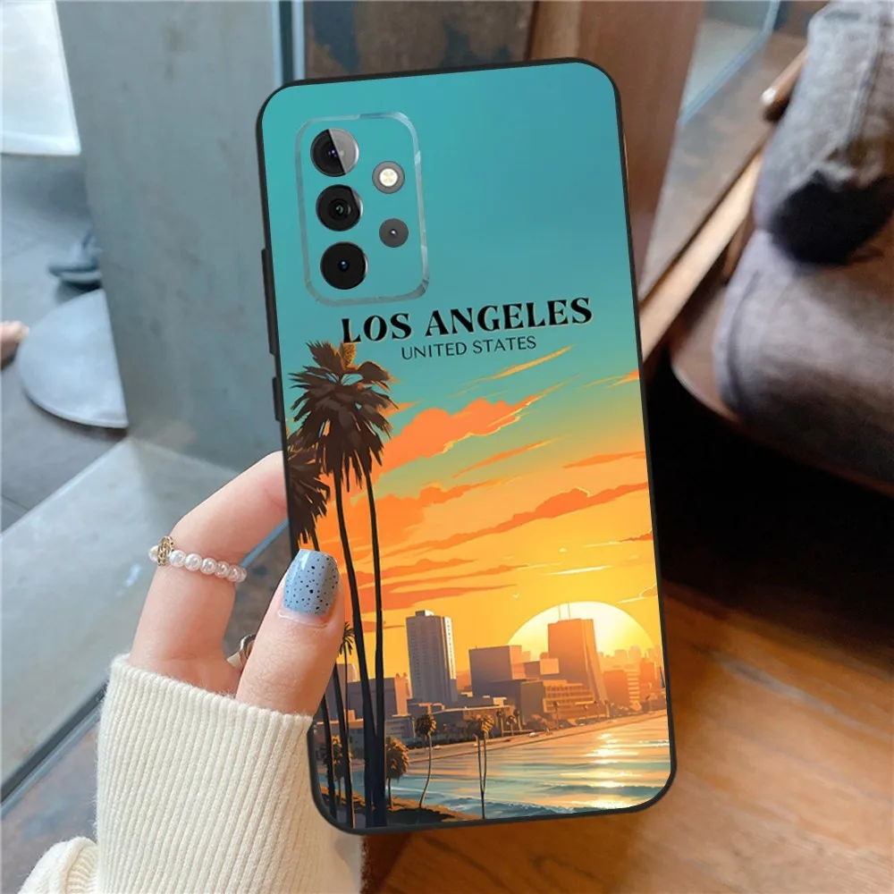 Casing ponsel Travel Los California untuk SamsungS24,23,22,21,S20 Ultra Pro 10,S30Plus,S9,20lite sampul Ultra hitam