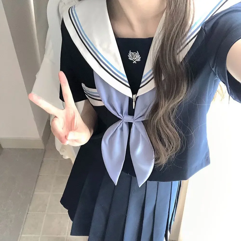 Japanese and Korean Jk Sailor Suit Dark Blue Long and Short Sleeve Uniform Suit Japanese School Supply Student Uniform