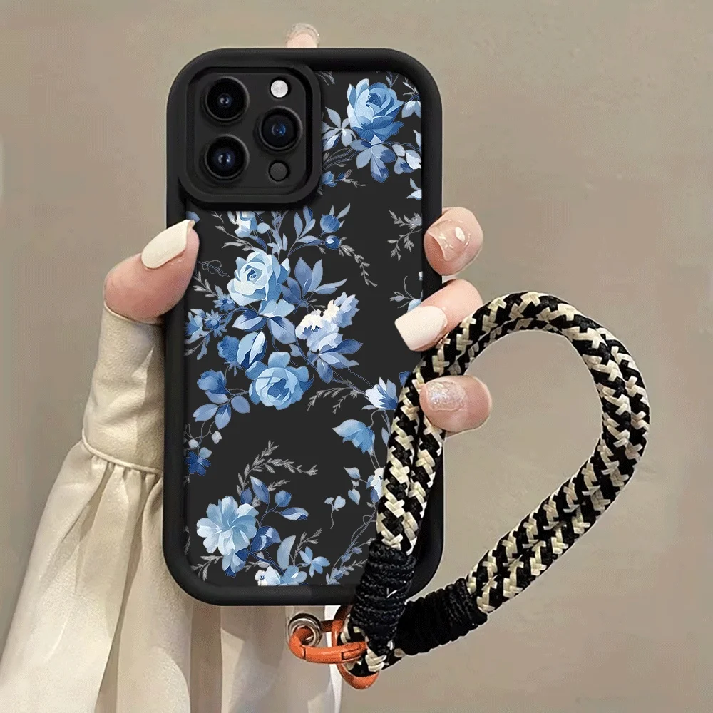Tintengemusterte Blaue Rosen-Handyhülle mit Trageschlaufe für Samsung Galaxy Note 20 Ultra S24 S25 S26 Plus S24 S23 FE S23 S24 S25 Ultra – Detail 3