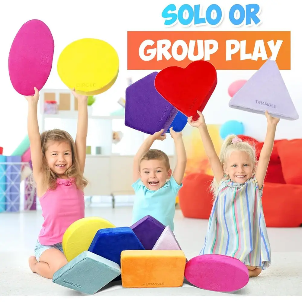 Bloques apilables de felpa suave: formas educativas para juegos y aprendizaje temprano de niños pequeños (colores clásicos)