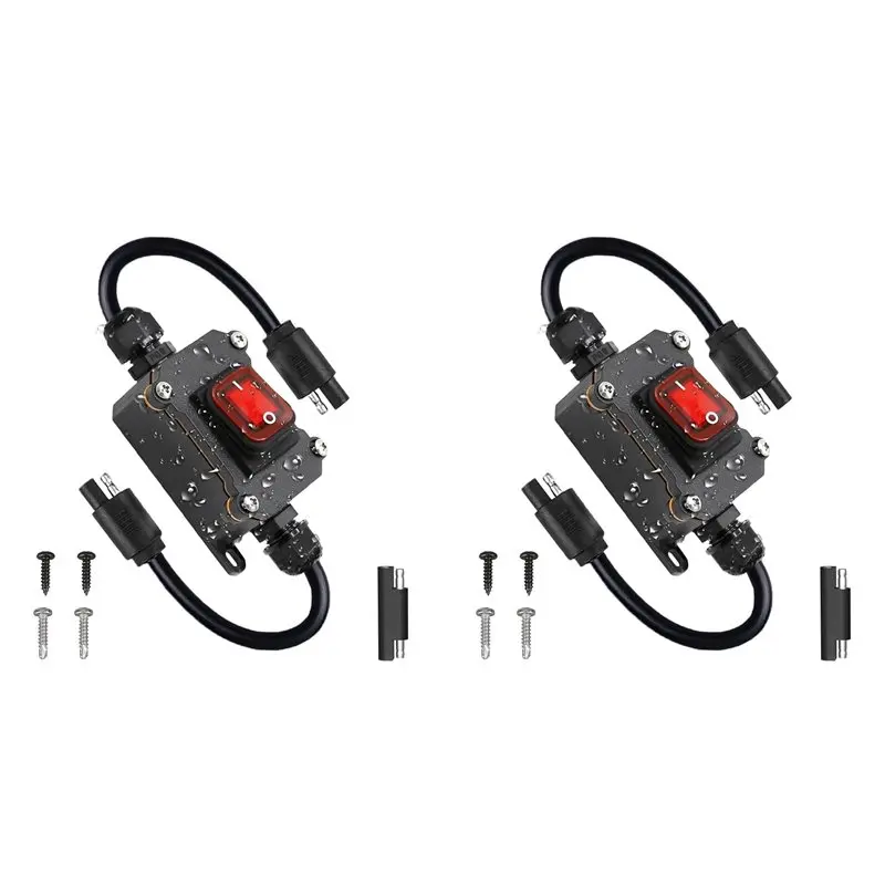 AB33-2X Inline 12V Power Switch SAE Connector IP67 Waterproof, 14AWG Heavy Duty SAE Plug With On/Off Switch For Solar, RV