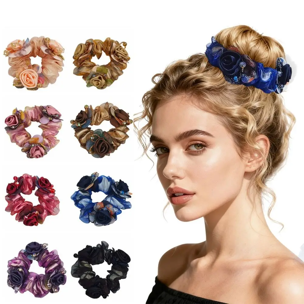 Elegant Lace Hair Scrunchies Floral Pattern Creative Large Intestine Hair Ring Comfortable Wear Silk Yarn Hair Ring Rope