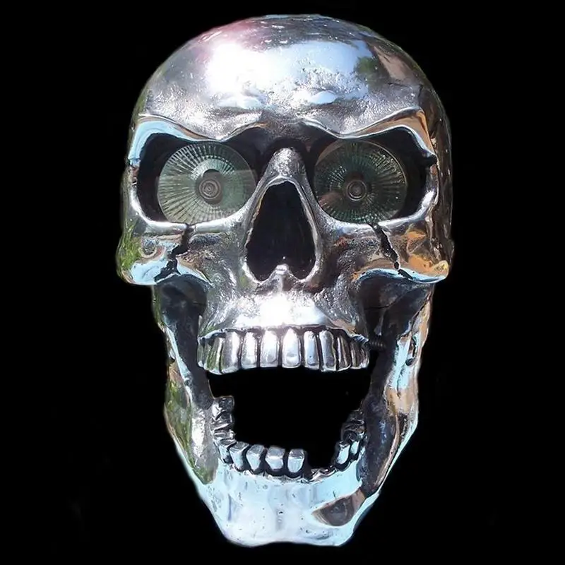 Vintage LED Motorcycle Resin Metal Skull Headlight Motorbike High Low Beam Lamp For Halloween Skull Head Decoration Headlamp