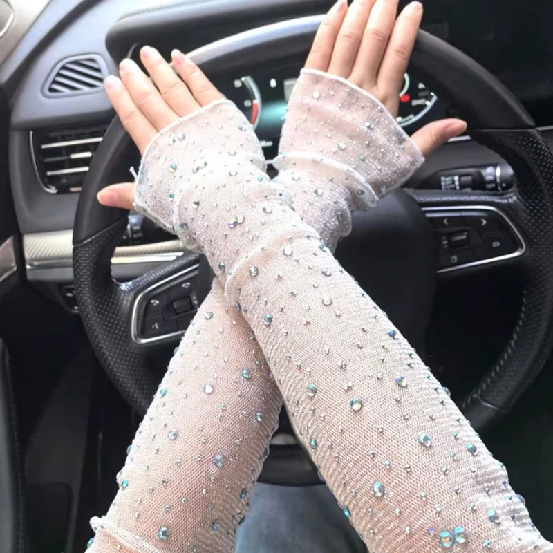 Sweet Sun Protection Crystal Arm Sleeves Mesh Long Sleeves Ice Silk Sleeve Breathable Hand Sleeves Summer Arm Sleeves For Women