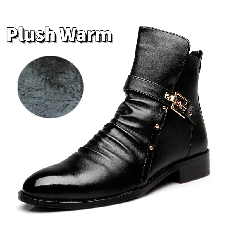 Luksusowe męskie buty Chelsea Moda Spiczaste buty męskie Wysokiej jakości buty biznesowe Casual Retro Skórzane męskie buty motocyklowe — zdjęcie 3