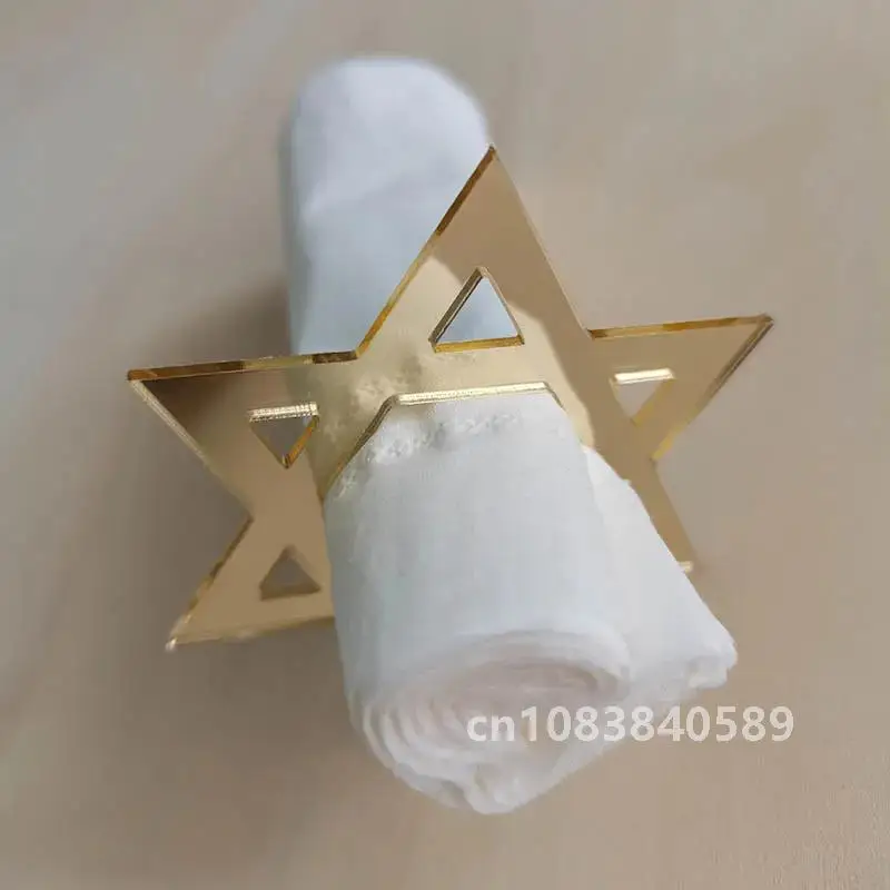 12pcs David Star Hebrew Napkin Holder, Acrylic Israel Jewish Star of David Napkin Ring