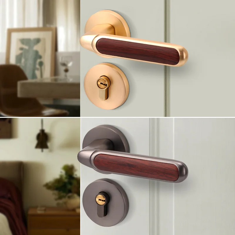 Wood Grain Door Handle Walnut Bedroom Door Lock Interior Split Silent Handle Room Door Lock