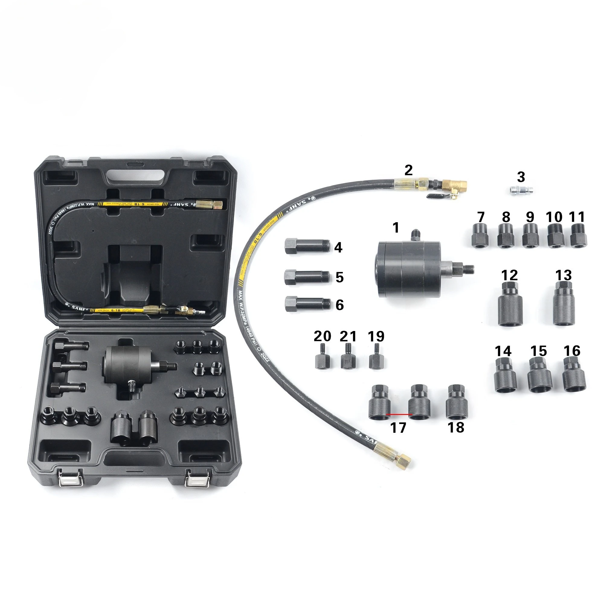 21PCS Pneumatic Common Rail Injector Puller Removal Tool Sets 1000NM Air Source 0.5-0.8bars