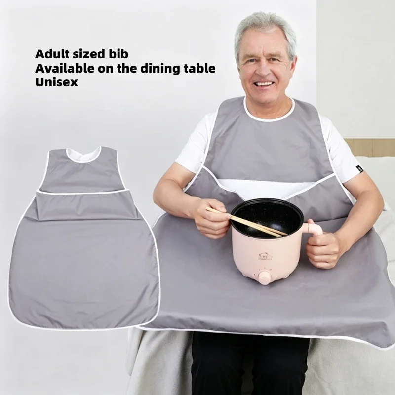 Self Eating Rehabilitation Training Bib Easy To Wear Large Size Burp Cloth Can Be Laid Flat on Table Reusable Leak Proof Aprons