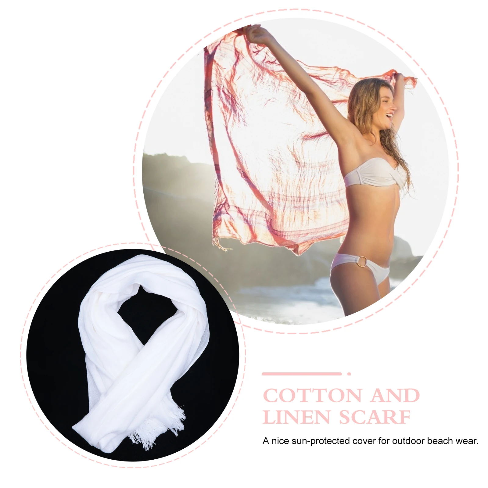 Хлопково-льняная шаль, легкий дышащий быстросохнущий солнцезащитный шарф для пляжа, отдыха на открытом воздухе, многоцелевой женский шарф на плечо