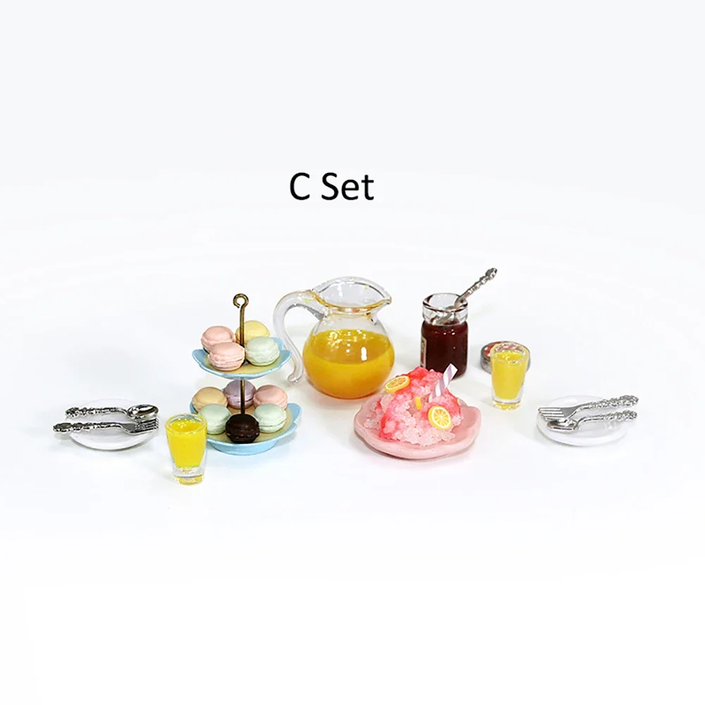 

1/12 Doll House Miniature Plate Pastries Dessert Drinks Set Simulation Food Model Toy Mini Decoration Dollhouse Accessories