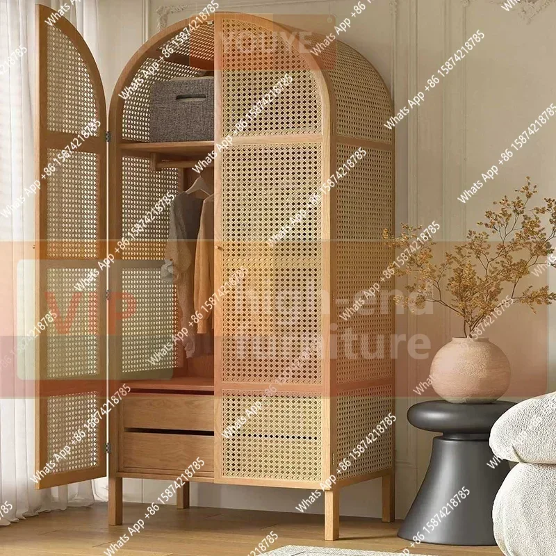 

QA Rattan Woven WardrobeStorage Eco-friendlyRustic Minimalist Double Door Vintage No-installation Art Bedroom Floor Clothes Cabi