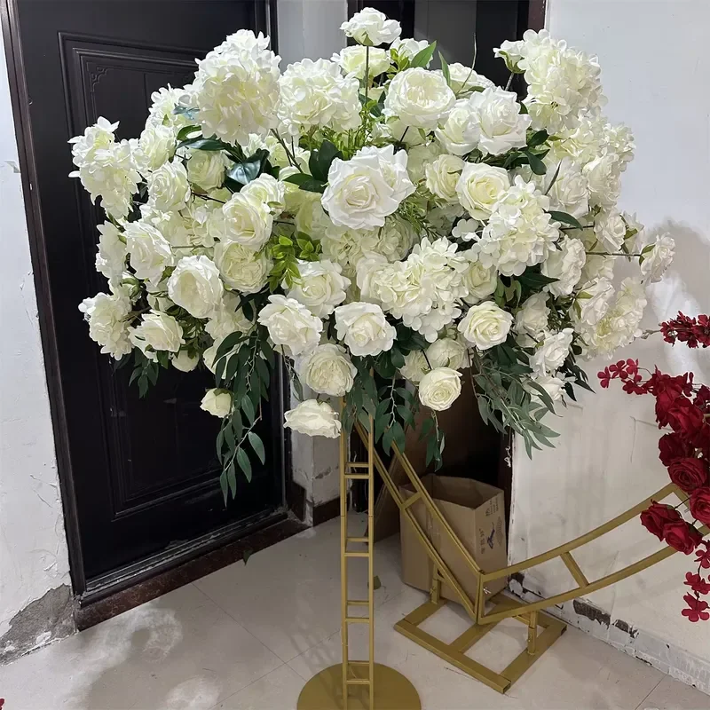 IFG 3D Artificial Wedding and Graduation Decoration Silk Big Greenery and Ivory Flower Centerpiece 100cm Diameter Handmade