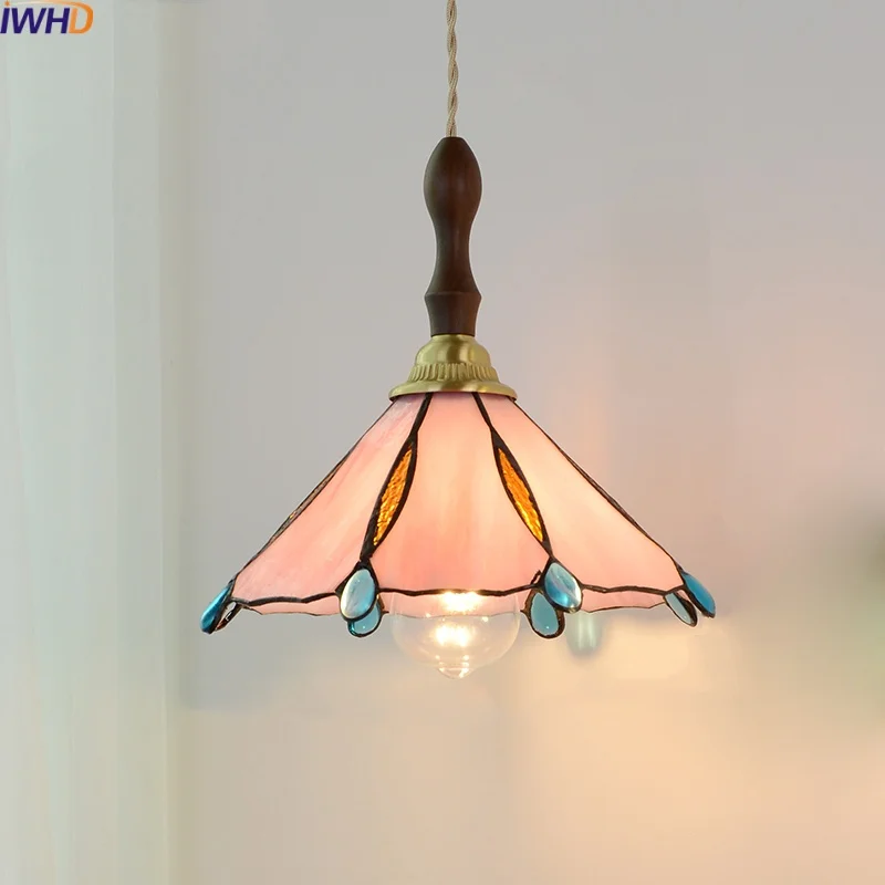 

IWHD Pink Glass LED Pendant Lights For Corridor Bedroom Living Room Copper Modern Hanging Lamp Home Decor Lamparas