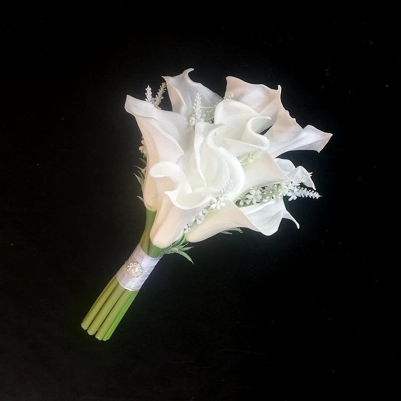 2022 nova Arrvial 8pcs Grande Buquê de Flores De Noiva Do Casamento do Lírio de Calla Branco Ramo Ramos de flores elegantes quinceañera бутоньерка