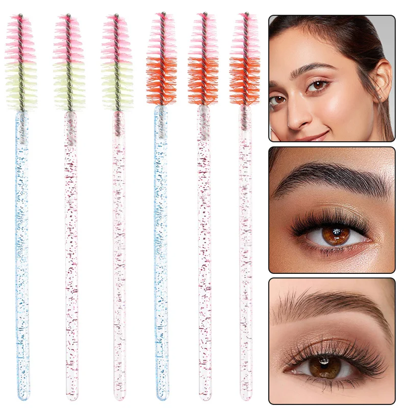 50 ชิ้นทิ้งขนตาแปรงแต่งหน้าคริสตัล Spoolies แปรง Lashes Extension Micro แปรงหวีคิ้วมาสคาร่า