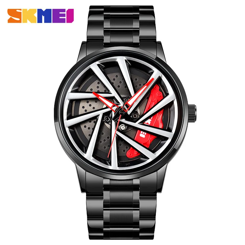 Skmei Fashion Men's Quartz Watch Rotating Car Wheel Dial Waterproof Sports Racing Watch Creative Clock