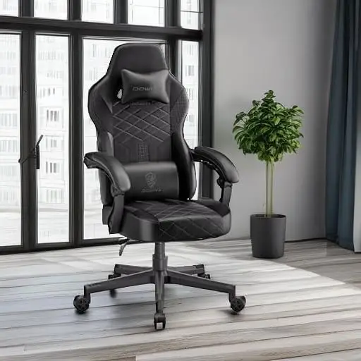 Chair with Pocket Spring Cushion, Ergonomic Computer Chair High Back, Reclining Game Chair Pu Leather 350LBS, Black