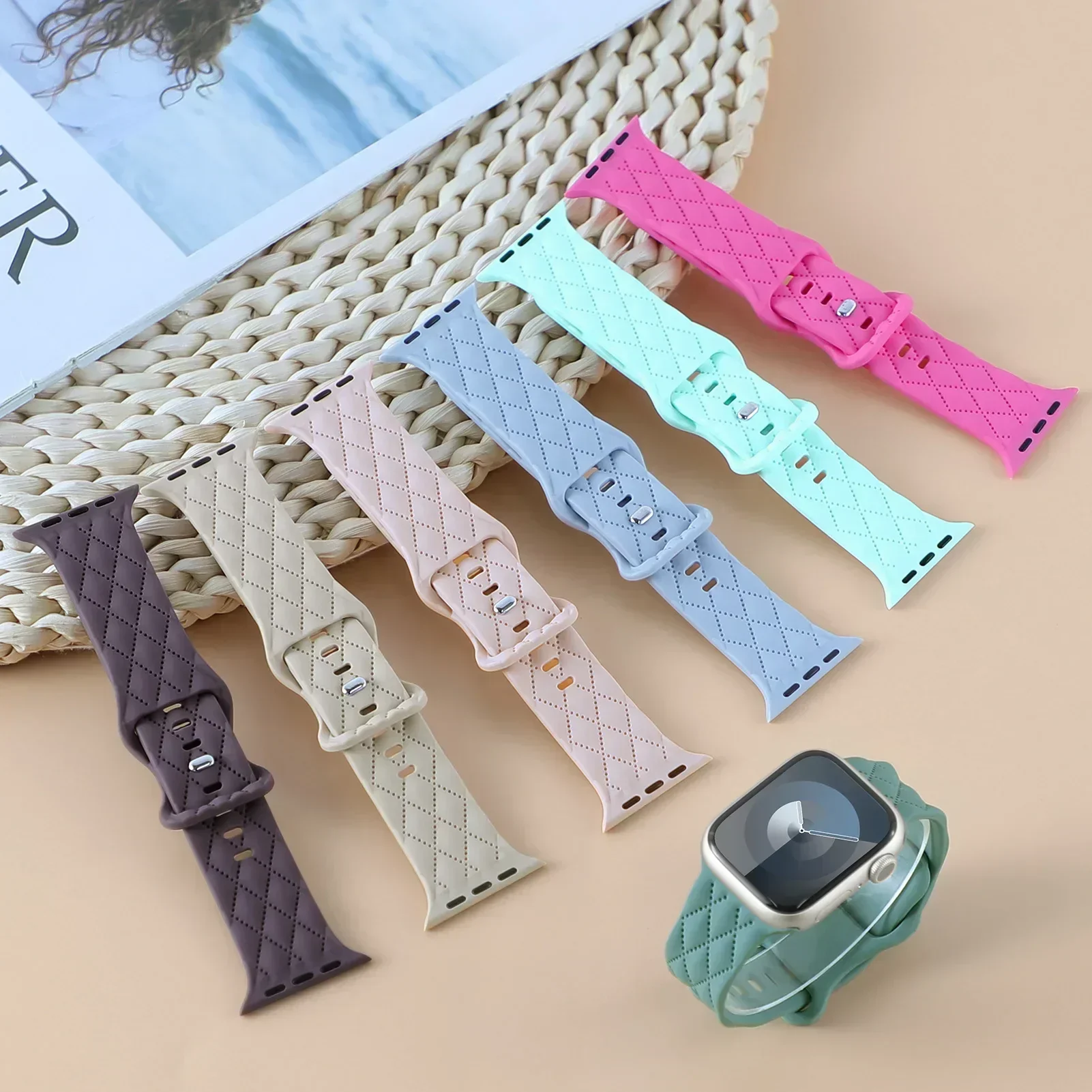 Engraved Silicone strap For Apple Watch Band 42mm 44mm 45mm 41mm 49mm 40mm bracelet correa iwatch Series 8 9 SE 7 6 5 4 3 Ultra image 3