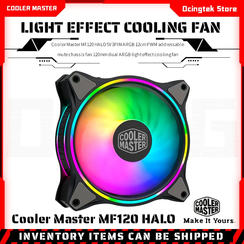 

Вентилятор охлаждения Cooler Master MF120 HALO 5 в 3PIN ARGB 12 см, ШИМ-вентилятор с индивидуальным управлением корпусом, 120 мм, с светильник ным ARGB световым эффектом