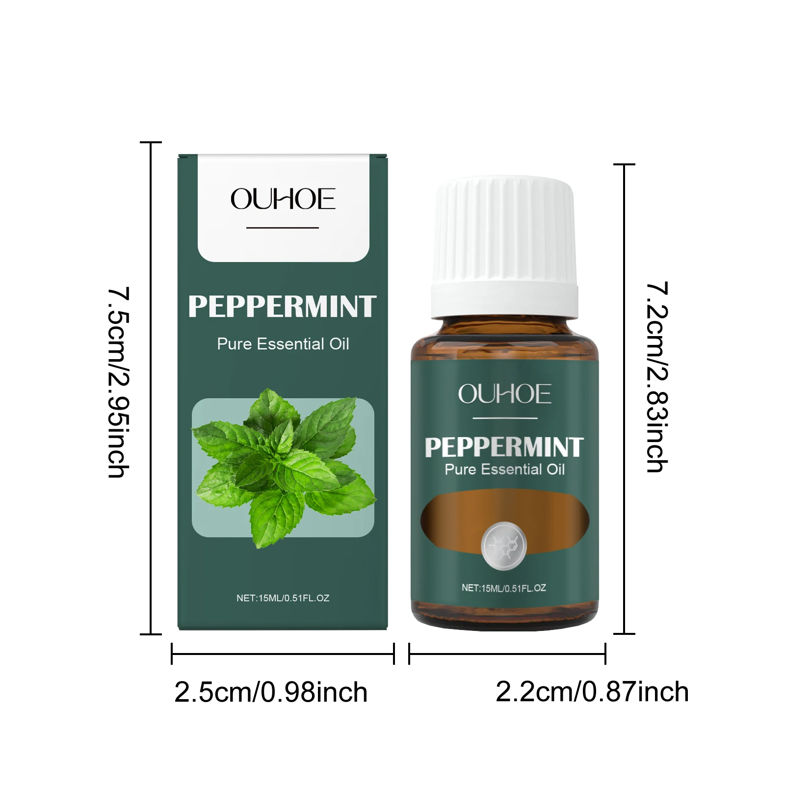 OUHOE Peppermint Pure Essential Oil - Cool Sensation, Relax Body & Mind, Muscle Relief, All Skin Types, Multifunctional Use