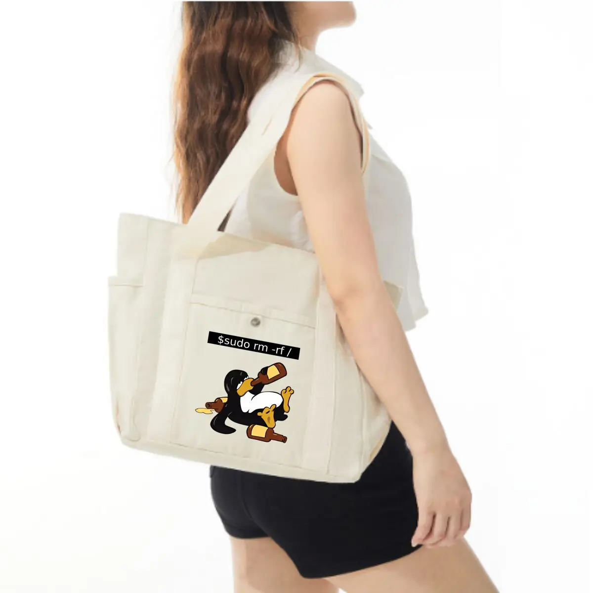 $sudo rm -rf  penguin - drinking humorous art Lightweight Single Shoulder Bag with Multiple Pockets for Student Class