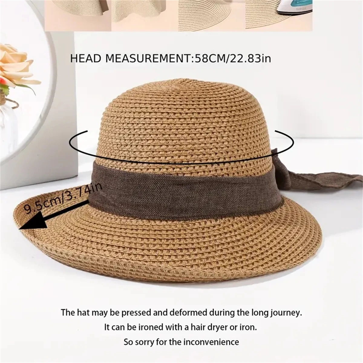 Vintage Sun Hat with Bowknot - Foldable Straw Fedora for Women -ldeal for Outdoor Travel and Beach - Sunscreen Protection