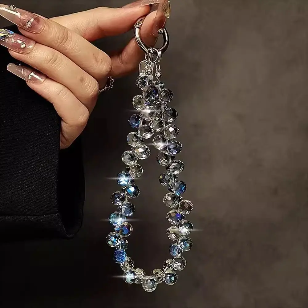 Stylish Glitter Crystal Bead Pendant Keychain for Women Colorful Mobile Phone Lanyard Chain Jewelry Girls Bag Accessories