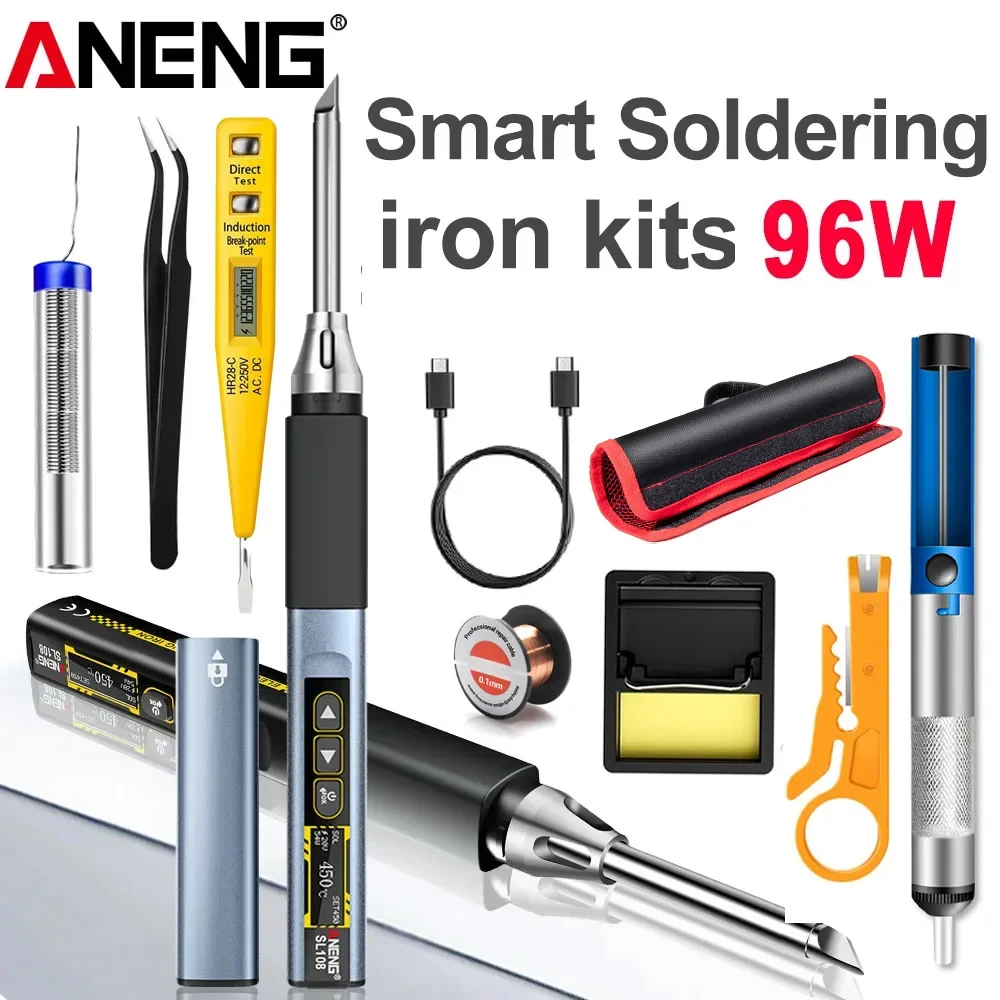 Electric Soldering Irons Kit 96W ANENG SL108 PD/QC Adjustable Temperature Type-C Charging Smart Digital Soldering Welding Tools