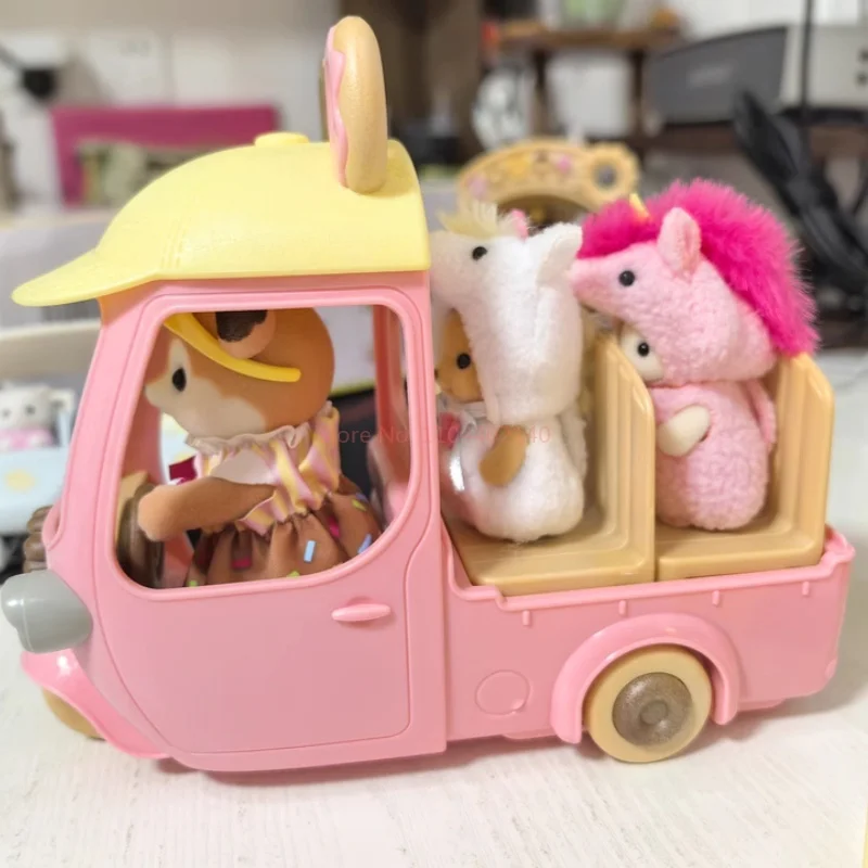Original Sylvanian Families Didi Donut Vending Car Girl Accompanies Sitcom Toy Playing House Toys For Children Birthday Gift Toy