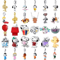 Miniso Hot selling S925Silver Snoopy Cartoon Series Charm Pendant Fit for Original Bracelet Necklace DIY Boys/Girls Fine Jewelry