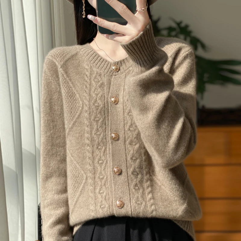 Cardigan décontracté en pure laine, manteau polyvalent, tout optique, automne, hiver, nouveau, 2024